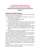 Administración de Empresas de Servicios y Recursos Humanos. Pasos para la creación de una Ley