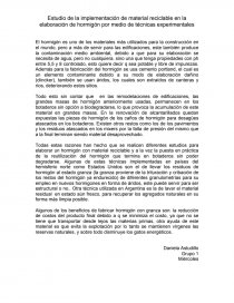 Estudio de la implementación de material reciclable en la elaboración de hormigón por medio de técnicas experimentales. Página 1