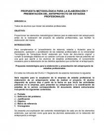 LA PROPUESTA METODOLÓGICA PARA LA ELABORACIÓN Y PRESENTACIÓN DEL ANTEPROYECTO DE ESTADÍAS PROFESIONALES. Página 1