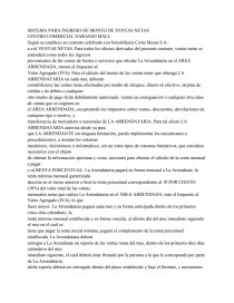 SISTEMA PARA INGRESO DE MONTO DE VENTAS NETAS CENTRO COMERCIAL NARANJO MALL. Página 1
