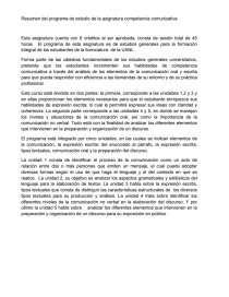 Resumen del programa de estudio de la asignatura competencia comunicativa. Página 1