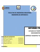 INFORME ESTUDIO DE TIEMPOS Y MOVIMIENTOS