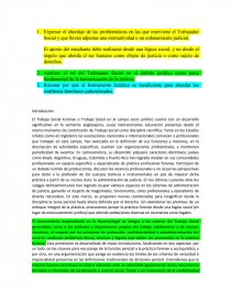 Expresar el abordaje de las problemáticas en las que interviene el Trabajador Social y que llevan adjuntas una normatividad o un ordenamiento judicial. Página 1