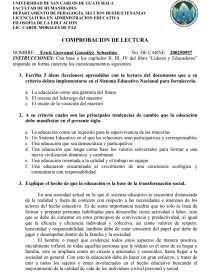 LIDERES Y EDUCADORES. COMPROBACIÓN DE LECTURA. Página 1