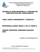EL NIÑO DESARROLLO Y PROCESO DE CONSTRUCCION DEL CONOCIMIENTO. Juego pensamiento y lenguaje