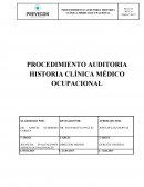 PROCEDIMIENTO AUDITORIA HISTORIA CLÍNICA MÉDICO OCUPACIONAL