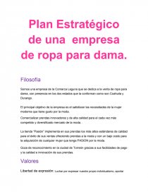 Plan Estratégico de una empresa de ropa para dama - Apuntes - Alejandra  Bastida