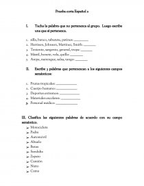 Prueba corta Español 2. Página 1