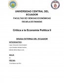 Critica a la Economía Política II DEUDA EXTERNA DEL ECUADOR