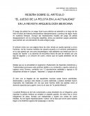 Ensayo: “EL JUEGO DE LA PELOTA EN LA ACTUALIDAD”