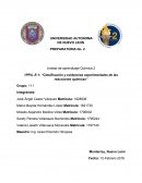 “Clasificación y evidencias experimentales de las reacciones químicas”