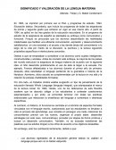 SIGNIFICADO Y VALORACIÓN DE LA LENGUA MATERNA.