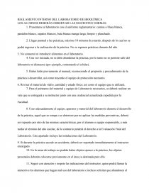 REGLAMENTO INTERNO DEL LABORATORIO DE BIOQUÍMICA LOS ALUMNOS DEBERÁN OBSERVAR LAS SIGUIENTES NORMAS. Página 1
