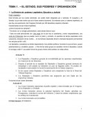 La División de poderes: Legislativo, Ejecutivo y Judicial.
