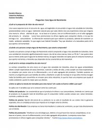 Caso Agua de Nacimiento ¿Cuál es la propuesta de Valor de esta marca?. Página 1