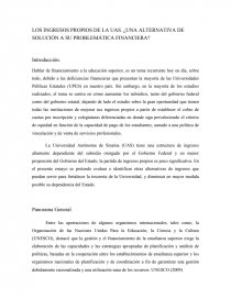 LOS INGRESOS PROPIOS DE LA UAS. ¿UNA ALTERNATIVA DE SOLUCIÓN A SU PROBLEMÁTICA FINANCIERA?. Página 1