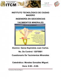 INGENIERÍA EN GEOCIENCIAS YACIMIENTOS MINERALES. Página 1