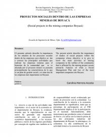 PROYECTOS SOCIALES DENTRO DE LAS EMPRESAS MINERAS DE BOYACÁ.. Página 1