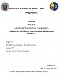“Clasificación y Evidencia experimental de las Reacciones Químicas”.