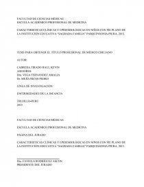 CARACTERISTICAS CLÍNICAS Y EPIDEMIOLÓGICAS EN NIÑOS CON PIE PLANO DE LA INSTITUCIÓN EDUCATIVA “SAGRADA FAMILIA” PARQUINSONIA-PIURA, 2015.. Página 1