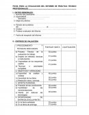 FICHA PARA LA EVALUACION DEL INFORME DE PRÁCTICA TÉCNICO PROFESIONALES