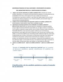 PRE-LABORATORIO PRÁCTICA 4. IDENTIFICACION DE CATIONES I.. Página 1