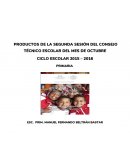 PRODUCTOS DE LA SEGUNDA SESIÓN DEL CONSEJO TÉCNICO ESCOLAR DEL MES DE OCTUBRE