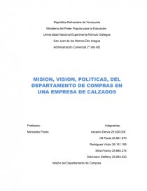 MISION, VISION, POLITICAS, DEL DEPARTAMENTO DE COMPRAS EN UNA EMPRESA DE CALZADOS. Página 1