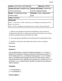 Módulo: 1 programación lineal y método simplex Actividad: 1 tema 1 programación lineal. Página 1