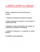 Elementos a considerar en la evaluación de proyectos de inversión.