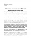 Cuáles son los Mayores Riesgos que Enfrenta la Economía Mundial en el año 2016
