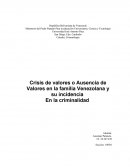 Crisis de valores o Ausencia de Valores en la familia Venezolana y su incidencia En la criminalidad