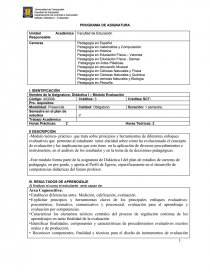 Módulo: Didáctica I - Evaluación PROGRAMA DE ASIGNATURA. Página 1