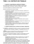 Es un negocio jurídico bilateral voluntario entre trabajador y empresario para intercambiar trabajo y remuneración, creando una relación jurídico – laboral.