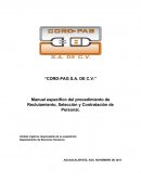 “CORD-PAG S.A. DE C.V.” Manual específico del procedimiento de Reclutamiento, Selección y Contratación de Personal