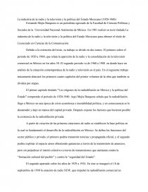 La industria de la radio y la televisión y la política del Estado Mexicano.. Página 1
