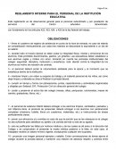 REGLAMENTO INTERNO PARA EL PERSONAL DE LA INSTITUCIÓN EDUCATIVA.