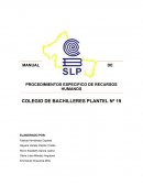 MANUAL DE PROCEDIMIENTOS ESPECIFICO DE RECURSOS HUMANOS COLEGIO DE BACHILLERES PLANTEL Nº 19