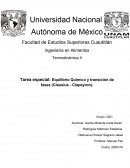 Equilibrio Químico y transición de fases (Clausius - Clapeyron).