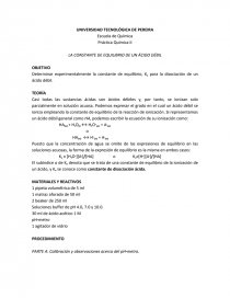 LA CONSTANTE DE EQUILIBRIO DE UN ÁCIDO DÉBIL. Página 1