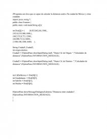 Programa en Java que calcula la Distancia entre ciudades de México.. Página 1
