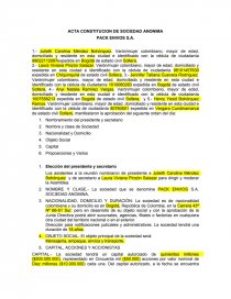 ACTA CONSTITUCION DE SOCIEDAD ANONIMA - Prácticas o problemas - Jennifer  Tatiana