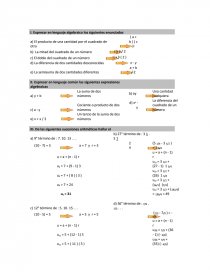 Lenguaje Algebraico. Expresar en lenguaje algebraico los siguientes enunciados. Página 1