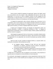 Ensayo – Los Lenguajes de Programación. Página 1