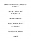 Derechos de autor. Se realizará un ensayo final para analizar todos los conceptos estudiados en el curso y que puedan presentarse en la vida como profesionista.