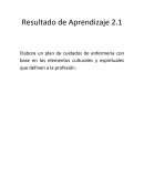 Elabora un plan de cuidados de enfermería con base en los elementos culturales y espirituales que definen a la profesión.