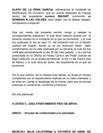 Apuntes varios - Solicitud. Incidente de Modificacion de Convenio. Página 1