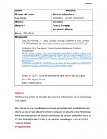 Identificar los grados de dificultad así como los antecedentes de la metodología Seis Sigma. Página 1