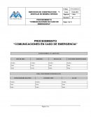 PROCEDIMIENTO “COMUNICACIONES EN CASO DE EMERGENCIA”