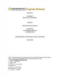 Ingles. Ejercicio de Gramática. Página 1